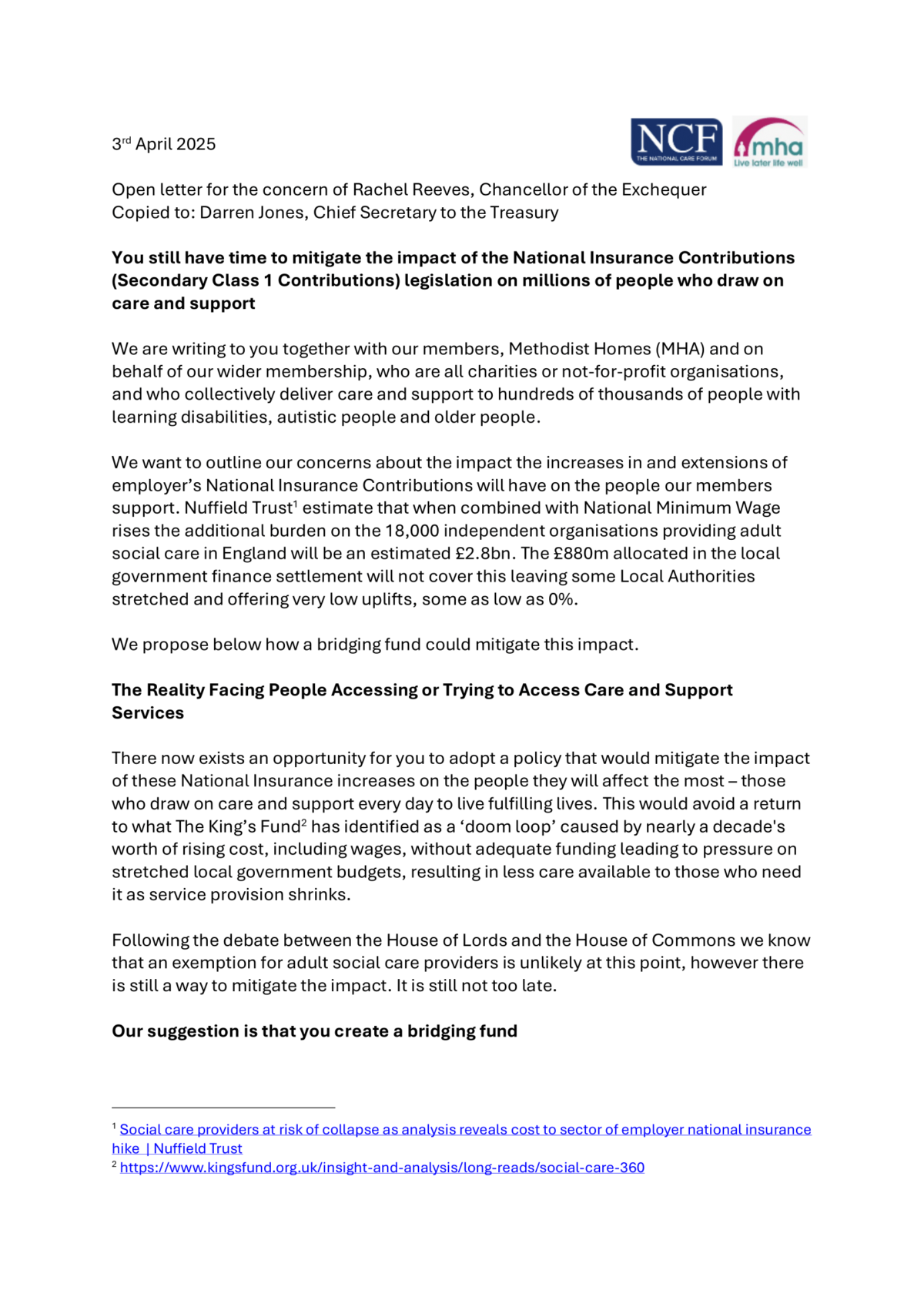 Care organisations pen open letter to Chancellor of the Exchequer ...